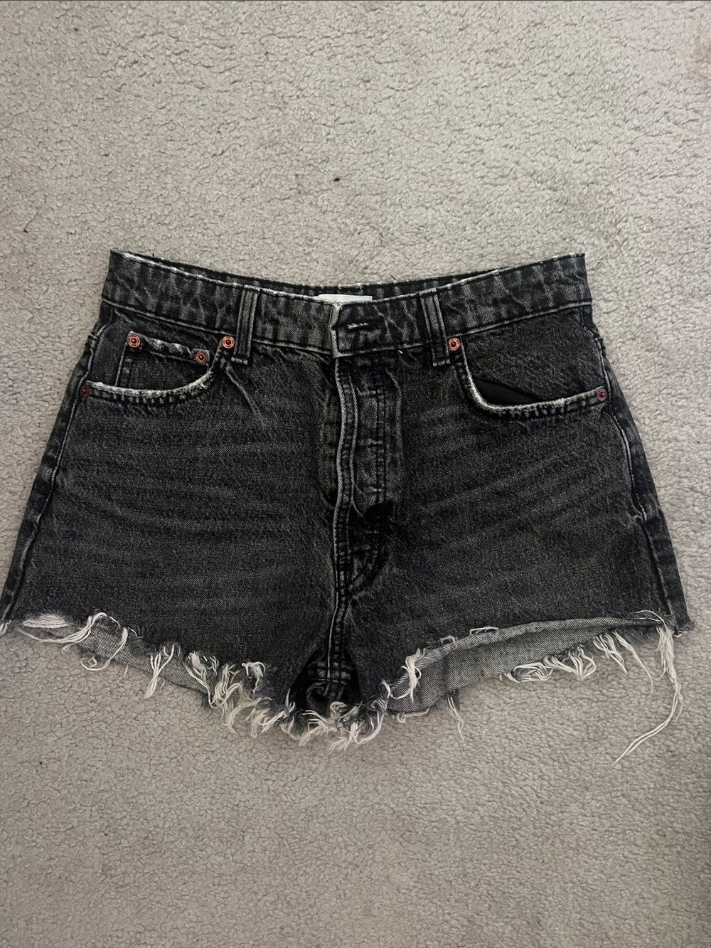 Zara Black Frayed Hem Denim Cutoff Shorts